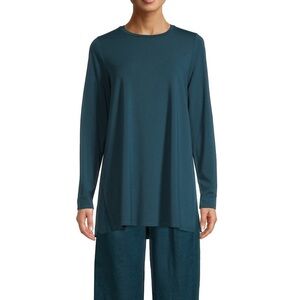 Eileen Fisher Teal Green Easy Crewneck Stretch Tunic Top, size XS